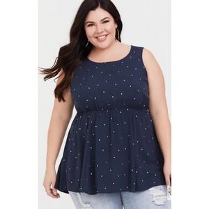 Babydoll Challis Tank NWT Torrid Size 4 Navy Silver Top
